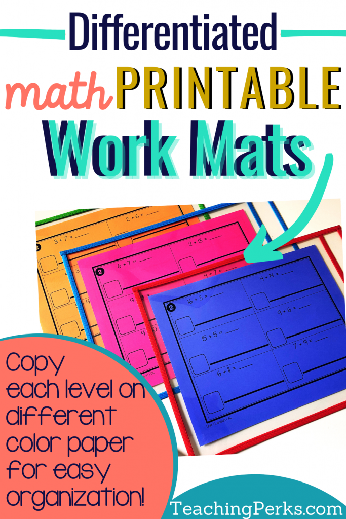Differentiated work mats for math