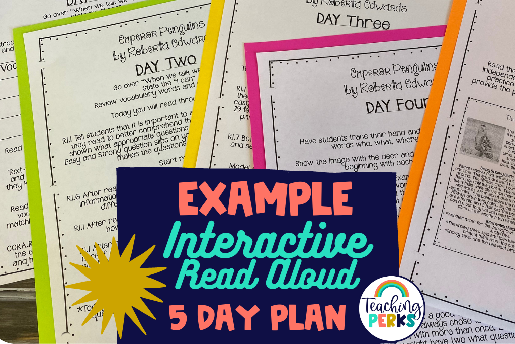 Example of a 5 day interactive read aloud lesson plan